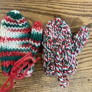 Vintage Knitted Christmas Ornaments Mittens With Bells